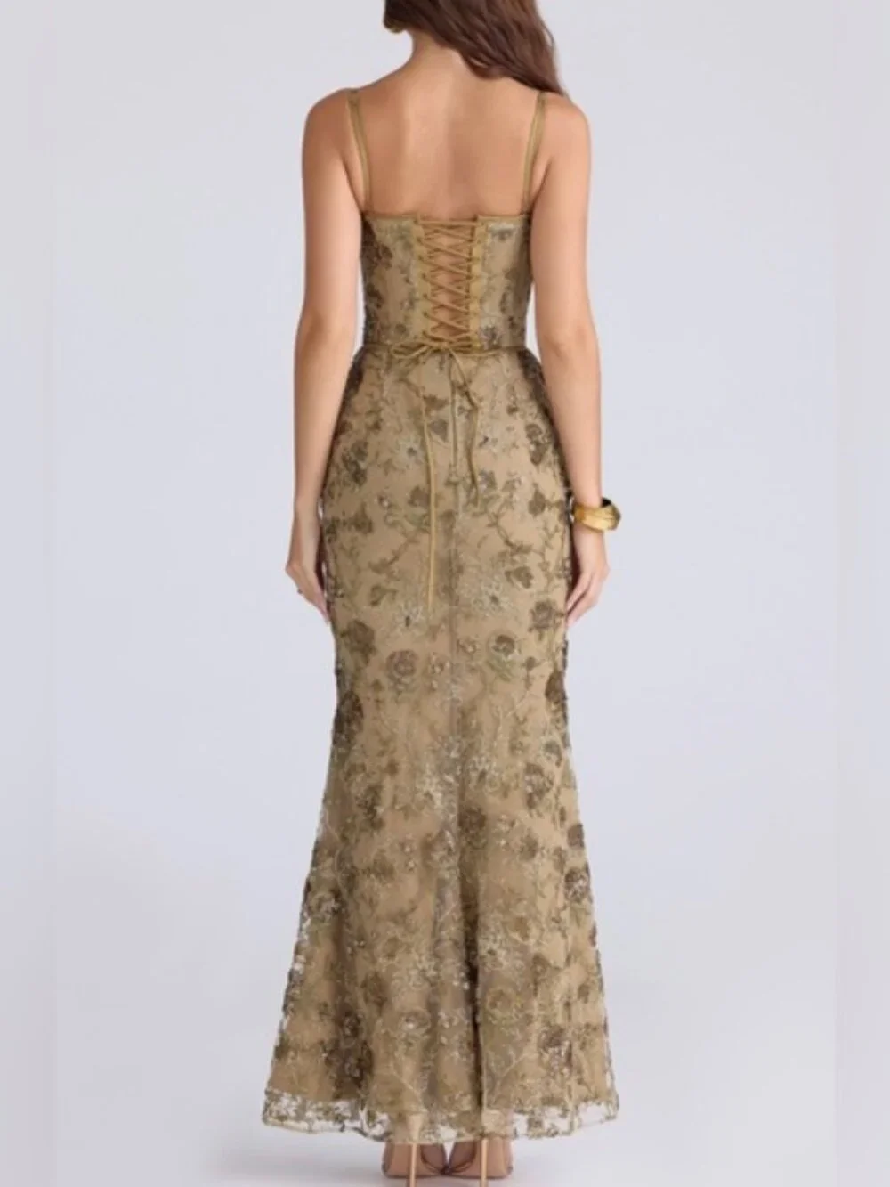 House Of CB Elegant Gold Floral Embroidered Gown. - Picture 2 of 15